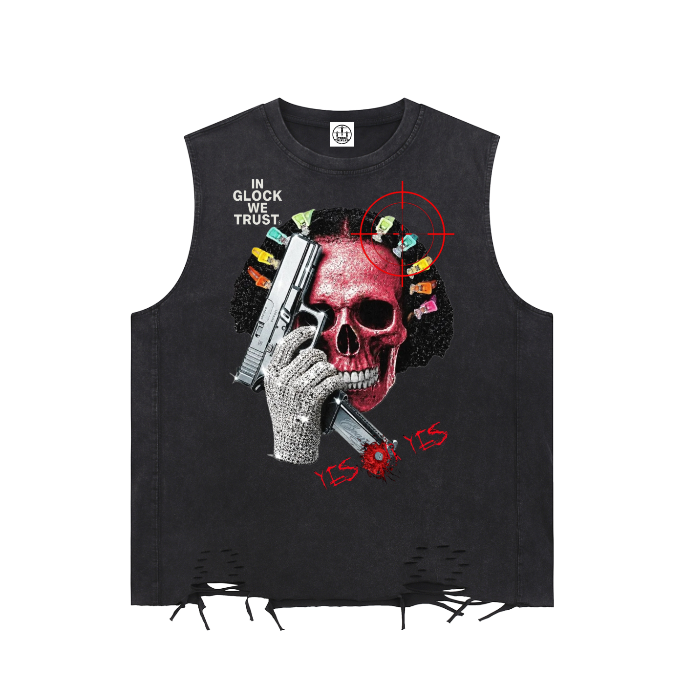 In Glock We Trust | Vintage Drake Galleon Snow Washed Raw-Hem Tank Top